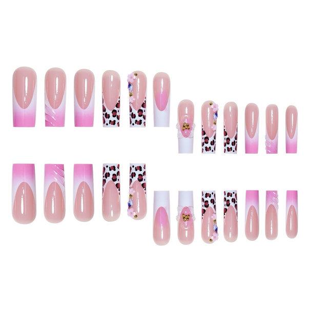 Faux ongles carrés très populaires, de couleur unie, tendance et élégants, ornés de motifs floraux et léopard, produits pour ongles prêts à poser en gros.