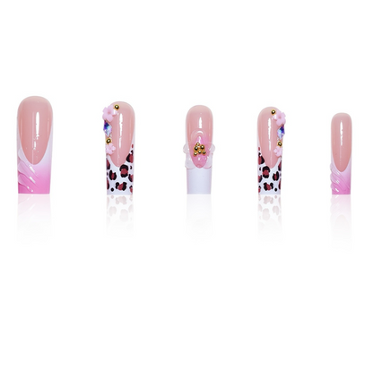 Faux ongles carrés très populaires, de couleur unie, tendance et élégants, ornés de motifs floraux et léopard, produits pour ongles prêts à poser en gros.